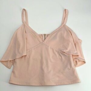 UEC Marciano light pink off the shoulder ruffled sleeve crop top blouses XS